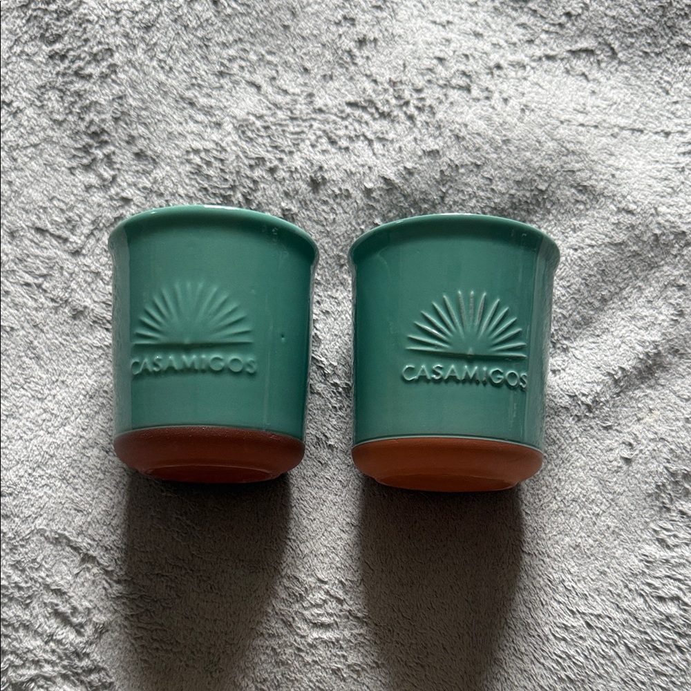 Casamigos Tequila turquoise and terracotta ceramic cups